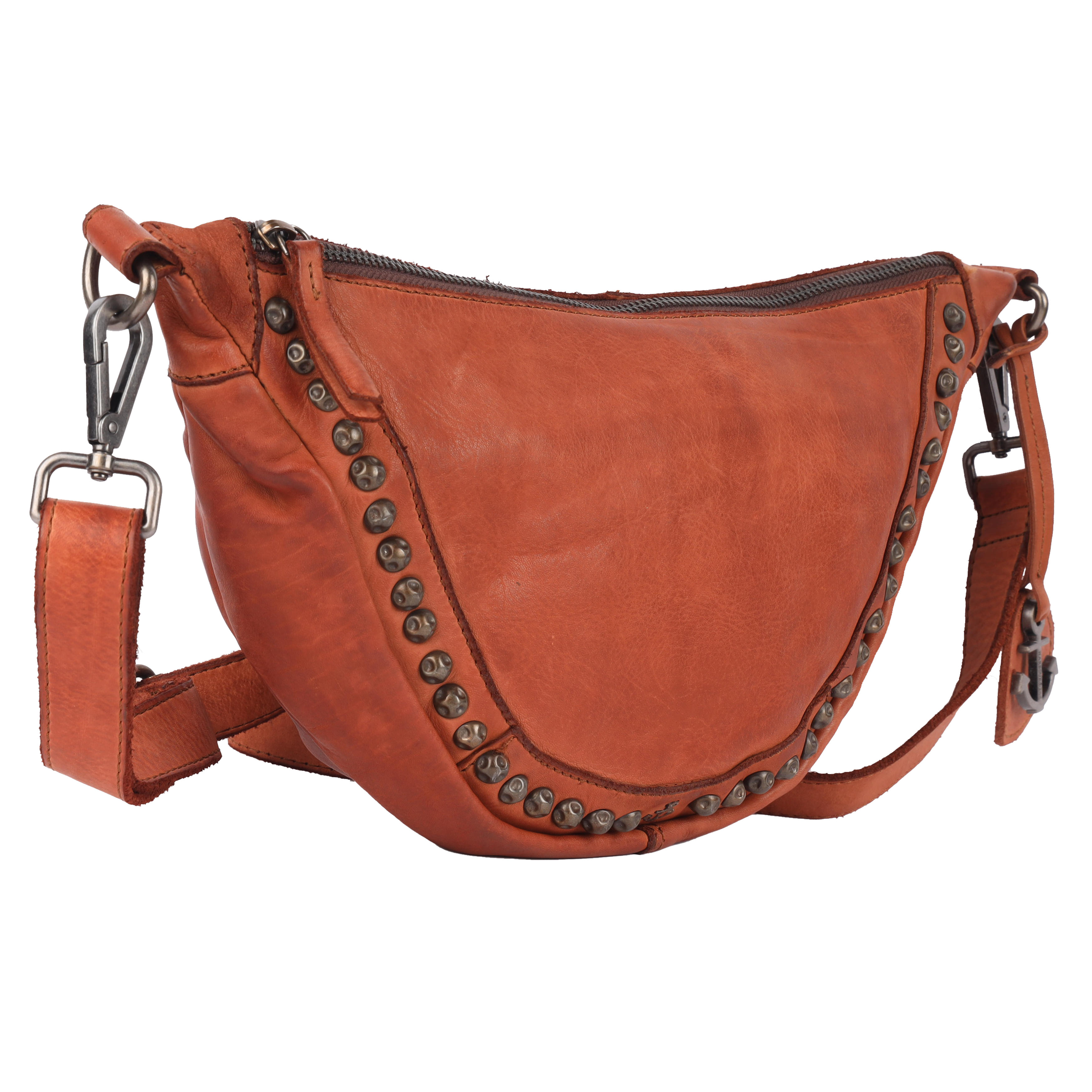 Hobo HARBOUR 2ND "Orly", Damen, Gr. B/H/T: 33cm x 17cm x 10cm, braun (cognac), Rindsleder, Taschen Hobo, Damen Umhängetasche, Schultertasche, Handtasche mit Nieten besetzt