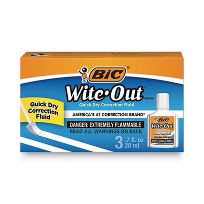 BIC Wite-Out Quick Dry Correction Fluid, 20 mL Bottle, White, 3/Pack (BICWOFQD324) Pack of 3 BIC® Correction Fluids