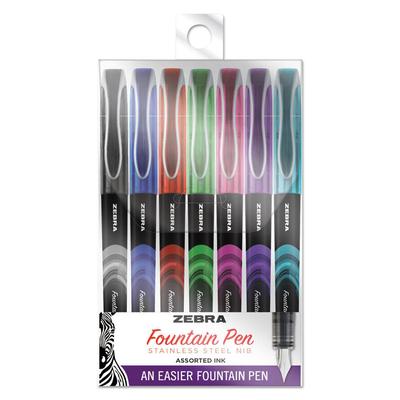 Zebra Fountain Pen, Fine 0.6 mm, Assorted Ink and Barrel Colors, 7/Pack (ZEB48307) Each Zebra® Calligraphy & Illustrator Pens