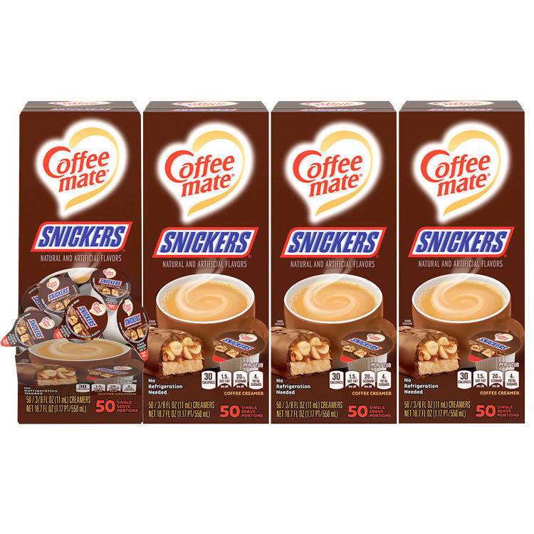 Coffee mate Liquid Coffee Creamer, Snickers, 0.38 oz Mini Cups, 200 Cups/Carton (NES61425CT) Case of 200 Coffee mate® Creamers