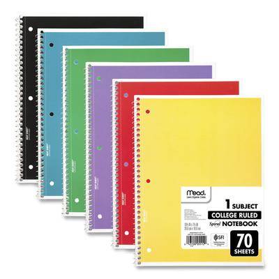 Mead Spiral Notebook, 1-Subject, Medium/College Rule, Assorted Cover Colors, (70) 10.5 x 8 Sheets, 6/Pack (MEA73065) Pack of 6 Mead® General Purpose N