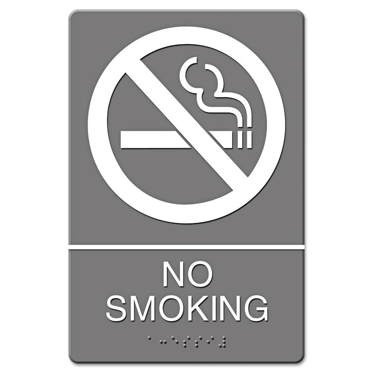 Headline Sign ADA Sign, No Smoking Symbol w/Tactile Graphic, Molded Plastic, 6 x 9, Gray (USS4813) Each Headline® Sign Signs & Sign Holders
