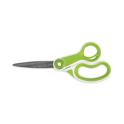 Westcott CarboTitanium Bonded Scissors, 8" Long, 3.25" Cut Length, White/Green Bent Handle (ACM17444) Each Westcott® Scissors & Speed Cutters