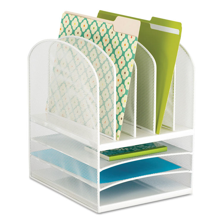 Safco Onyx Mesh Desk Organizer with Five Vertical and Three Horizontal Sections, Letter Size Files, 11.5" x 9.5" x 13", White (SAF3266WH) Each Safco®