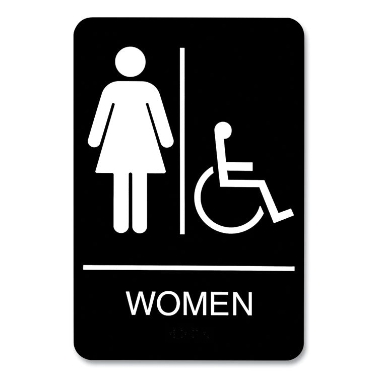 Headline Sign ADA Sign, Women/Wheelchair Accessible Tactile Symbol, Plastic, 6 x 9, Black/White (USS9005) Each Headline® Sign Signs & Sign Holders