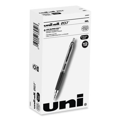uniball Signo 207 Gel Pen, Retractable, Medium 0.7 mm, Black Ink, Smoke/Black Barrel, Dozen (UBC33950) 1 Dozen uniball® Pens