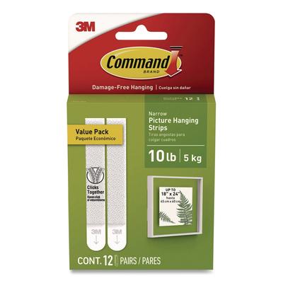Command Picture Hanging Strips, Narrow, Removable, Holds Up to 10 lbs per 4 Pairs, 0.5 x 3.65, White, 12 Pairs/Pack (MMM1720712ES) Pack of 12 Command™
