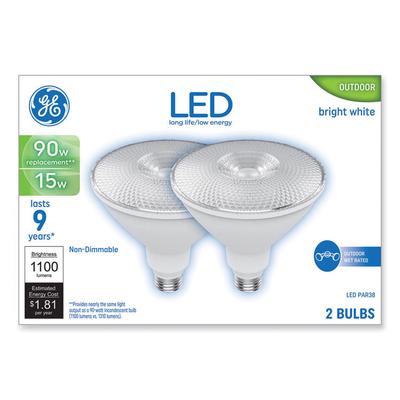 GE LED PAR38 Non-Dimmable Outdoor Flood Light Bulb, 15 W, Bright White, 2/Pack (GEL93129298) Pack of 2 Light Bulbs
