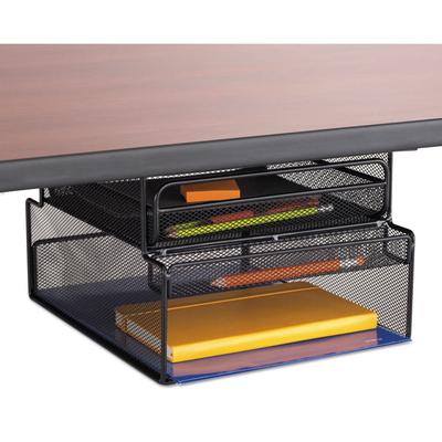 Safco Onyx Hanging Organizer with Drawer, Under Desk Mount, 3 Compartments, Steel Mesh, 12.33 x 10 x 7.25, Black (SAF3244BL) Each Safco® Desktop Suppl
