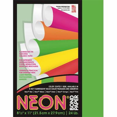 Pacon Neon Bond Paper, 24 lb., 100 Sheets, 8 1/2"x11", Neon Green (PAC104317) Pack of 100 Riverside Paper Copy & Printer Paper