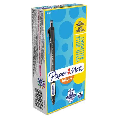 Paper Mate InkJoy 300 RT Ballpoint Pen, Refillable, Retractable, Medium 1 mm, Black Ink, Black Barrel, Dozen (PAP1951260) 1 Dozen Papermate® Pens