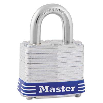 Master Lock Four-Pin Tumbler Lock, Laminated Steel Body, 1.56" Wide, Silver/Blue, 2 Keys (MLK3D) Each Master Lock® Locking Devices