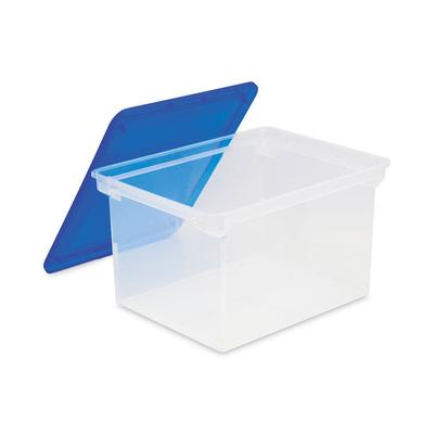 Storex Plastic File Tote, Letter/Legal Files, 18.5" x 14.25" x 10.88", Clear/Blue (STX61508U01C) File Boxes