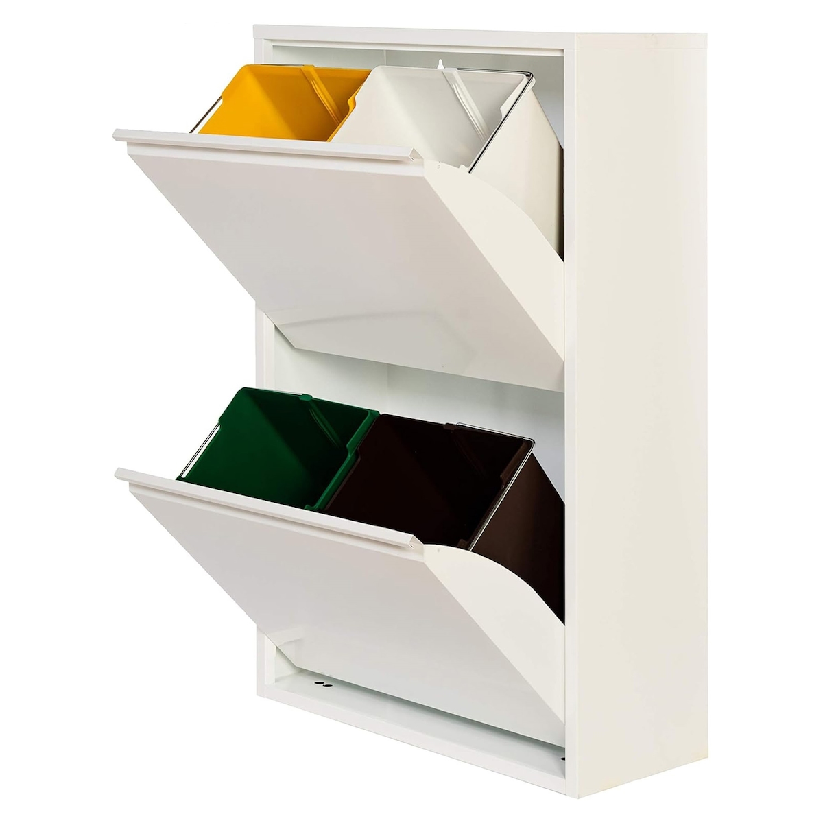 WellHome - 4-Fach-Müll- und Recyclingbehälter aus Metall, 68L (4x17L), Farbe Mattweiß - 60x25x92 cm Image