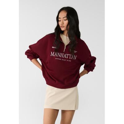 Stradivarius Embroidered zip-up sweatshirt Burgundy S