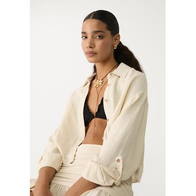 Stradivarius Short linen blend shirt Stone XL