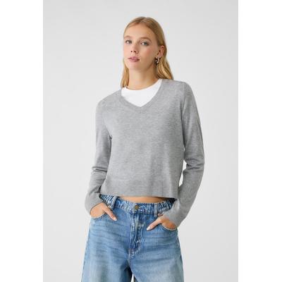Stradivarius Basic knit V-neck sweater Grey melange XS