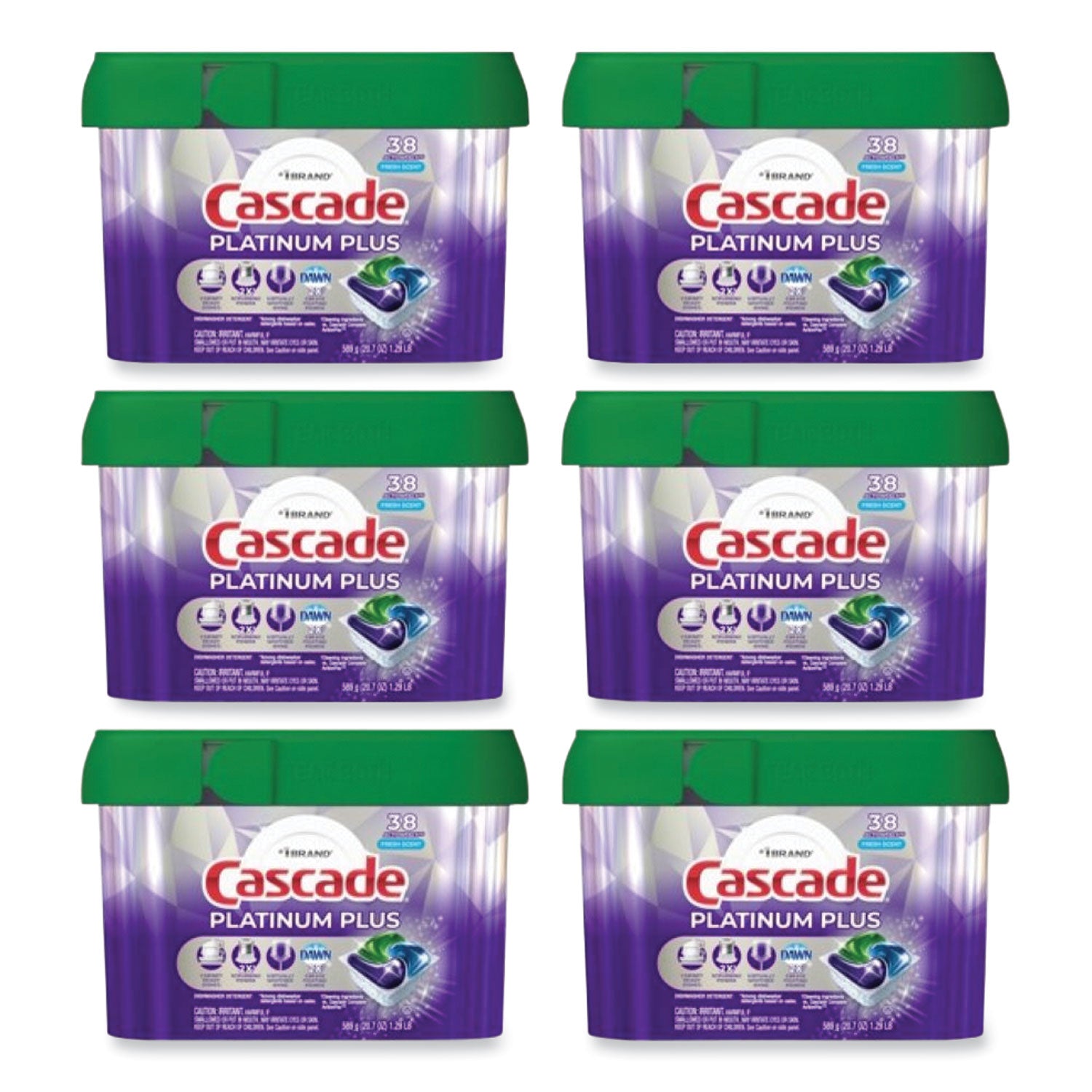 Cascade 06157 Platinum Plus ActionPacs Dishwasher Detergent Pods, Fresh Scent, 20.7 oz Tub, 38/Tub, 6/Carton - Case of 6 PGC06157