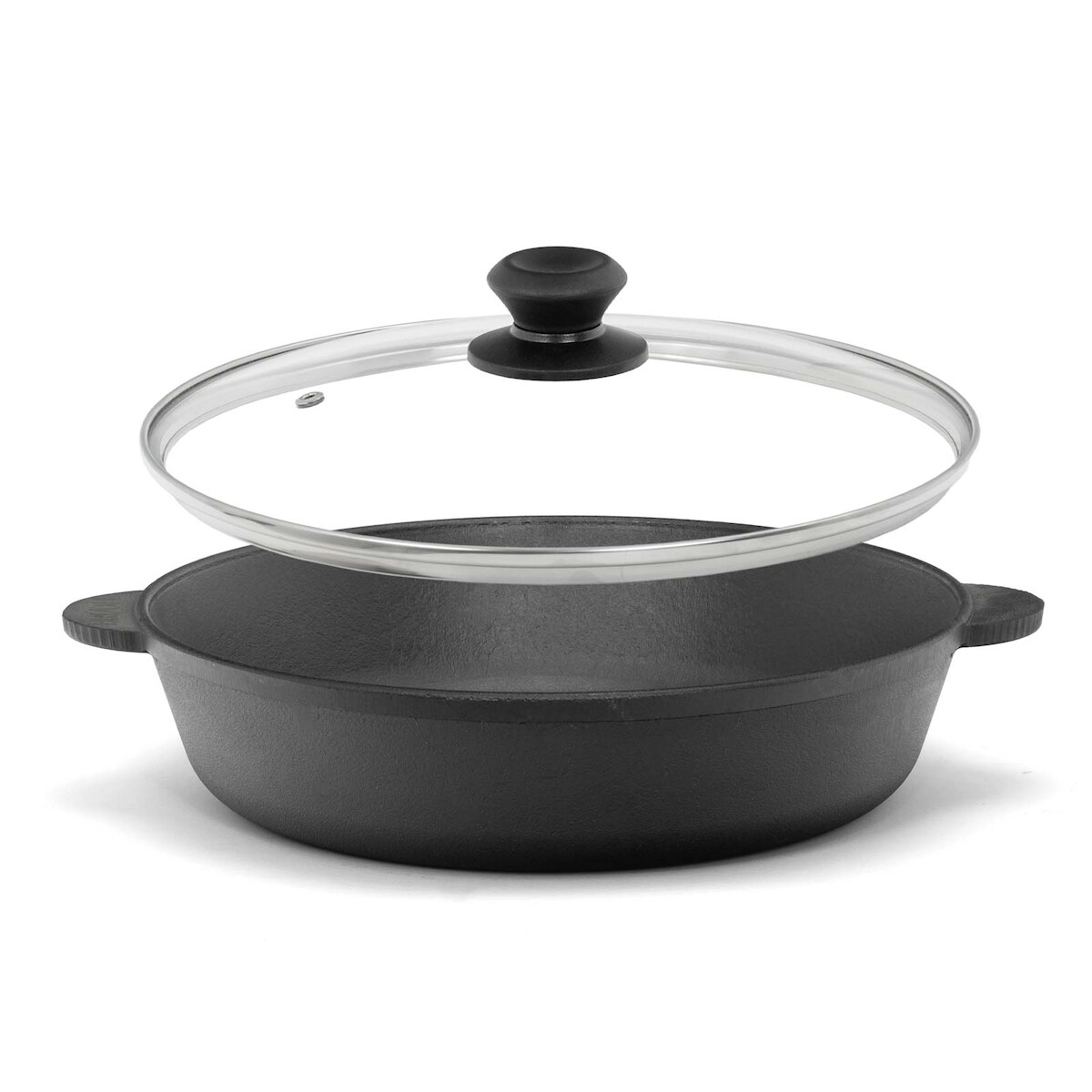 BRIZOLL Ø24cm Gusseisenpfanne mit Glasdeckel Bräter Schmortopf aus Gusseisen zwei Griffe Servierpfanne Image