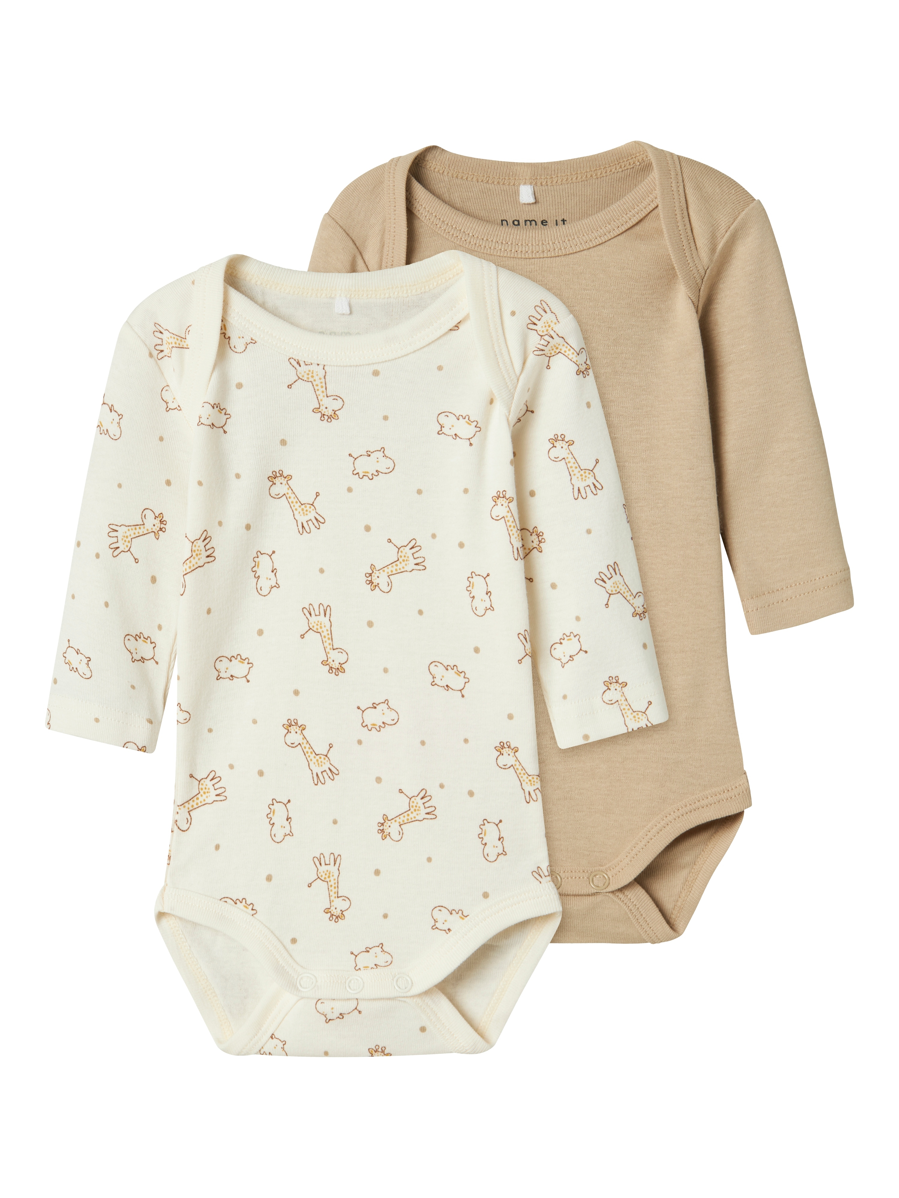 Body NAME IT "NBNBODY 3P LS JET STREAM GIRAFFE NOOS", Baby, Gr. 62, N-Gr, grün (jet stream), Sweatware, Obermaterial: 100% Baumwolle, bedruckt, Casual, Rundhals, Bodys Image