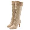 Stiefel LASCANA "Stiefelette, Langer Stiefel", Damen, Gr. 37, beige, Obermaterial: 100% Lederimitat. Futter: 100% Lederimitat. Decksohle: 100% Lederimitat. Laufsohle: 100% Synthetik, unifarben mit Farbeinsatz, casual, Schuhe, mit spitz zulaufender...