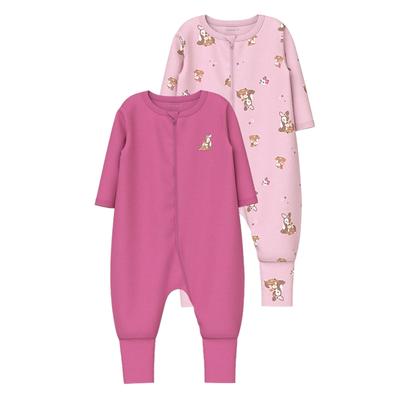 Schlafanzug NAME IT "NBFNIGHTSUIT 2P ZIP FF ROSE DEER NOOS", Kinder, Gr. 56, rosa (ibis rose), Jersey, Obermaterial: 100% Baumwolle, bedruckt, casual, slim fit, Rundhals, Langarm, Homewear-Sets Image