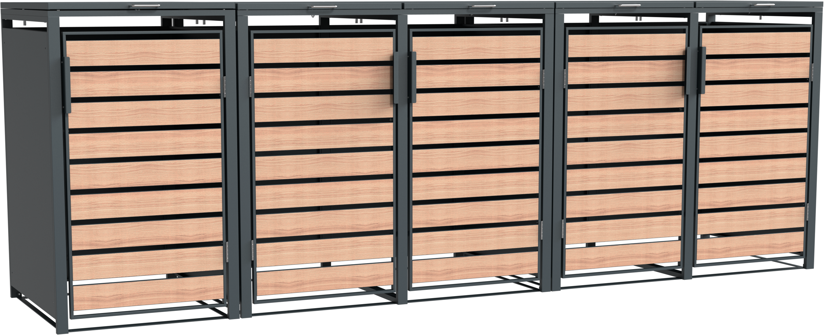 Mülltonnenbox WESTMANN "Lacina", braun (holzoptik, braun), B:332cm H:116cm T:80cm, Metall, Stahl, Aufbewahrungsboxen, Platz für 5 Mülltonnen je 240 L, BxHxT: 332x80x116 cm