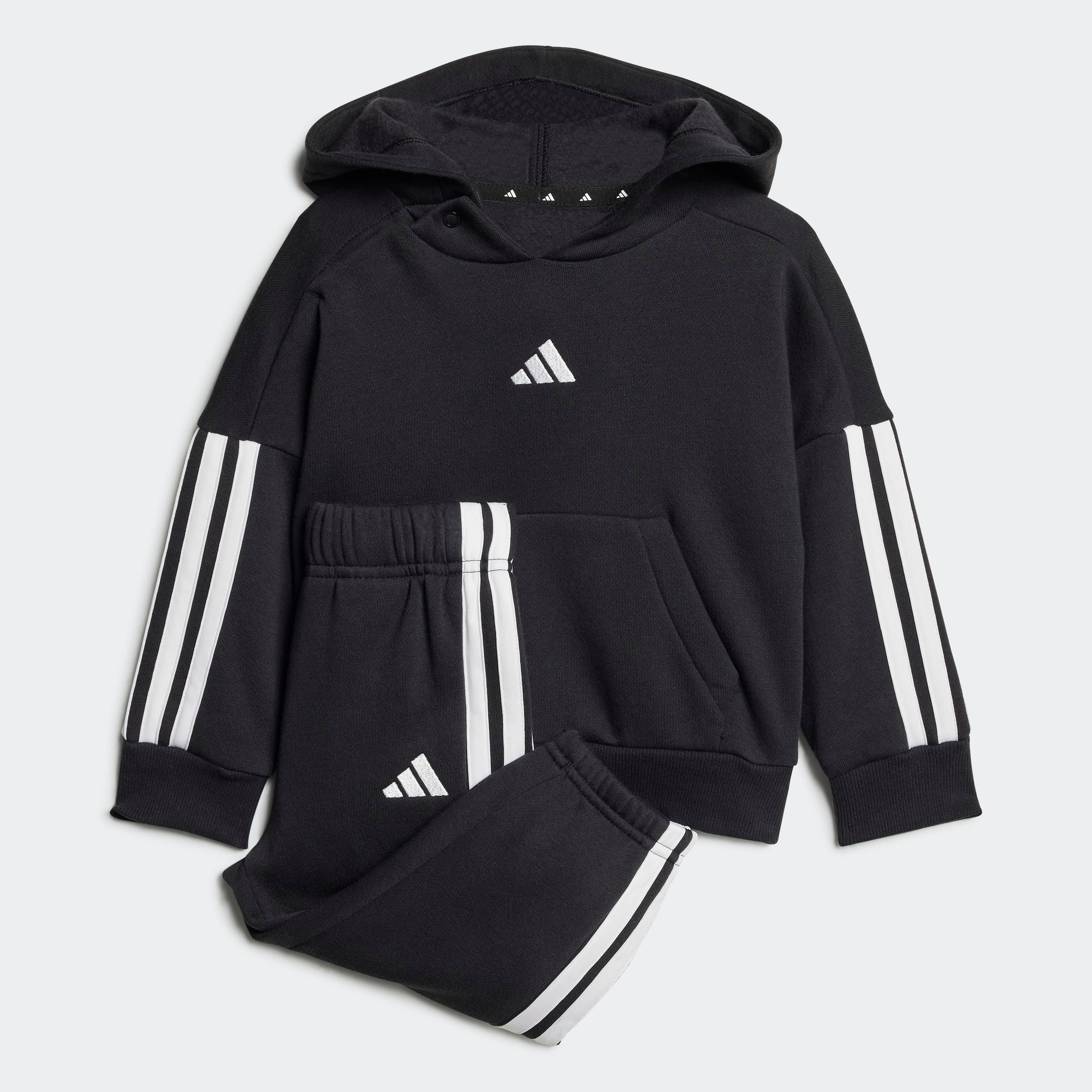 Trainingsanzug ADIDAS SPORTSWEAR "I 3S FL HD JOG", Kinder, Gr. 68, schwarz-weiß (schwarz, weiß), Obermaterial: 70% Baumwolle, 30% Polyester, Sportlich, Sportanzüge Image