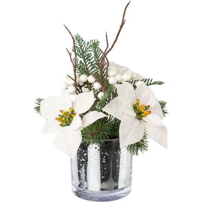 Winterliche Kunstpflanze CREATIV GREEN "Weihnachtsdeko", weiß, H:34cm, Polyester, Kunstpflanzen, in Glasvase, mit Beeren und Zweigen Image