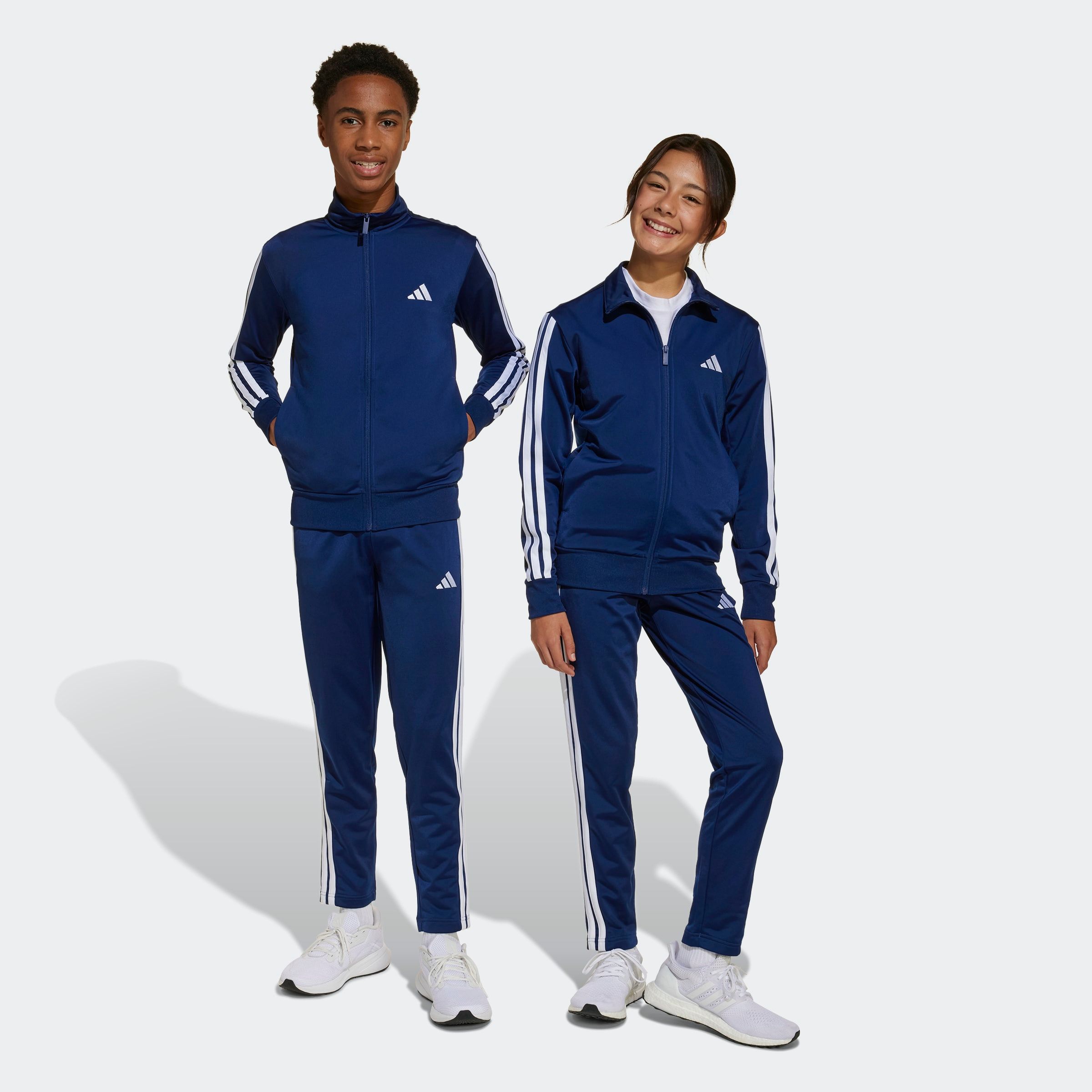 Trainingsanzug ADIDAS SPORTSWEAR "J 3S TR TS 205", Kinder, Gr. 164, blau (dunkelblau, weiß), Obermaterial: 100% Polyester, Sportanzüge Image