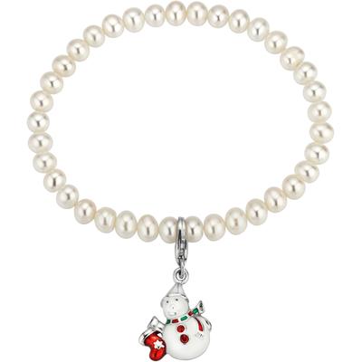 Perlenarmband ADRIANA "Schmuck Geschenk Silber 925 Armband La Maddalena Schneemann, L38", weiß (silberfarben, weiß, rot,