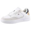 Plateausneaker TOMMY HILFIGER "ESSENT BASKET SNEAKER METALLIC", Damen, Gr. 39, weiß (weiß kombiniert), Leder, Lederimitat, kontrastfarbene Details, sportlich, Schuhe, Freizeitschuh, Halbschuh, Schnürschuh mit seitlicher Logoflagge