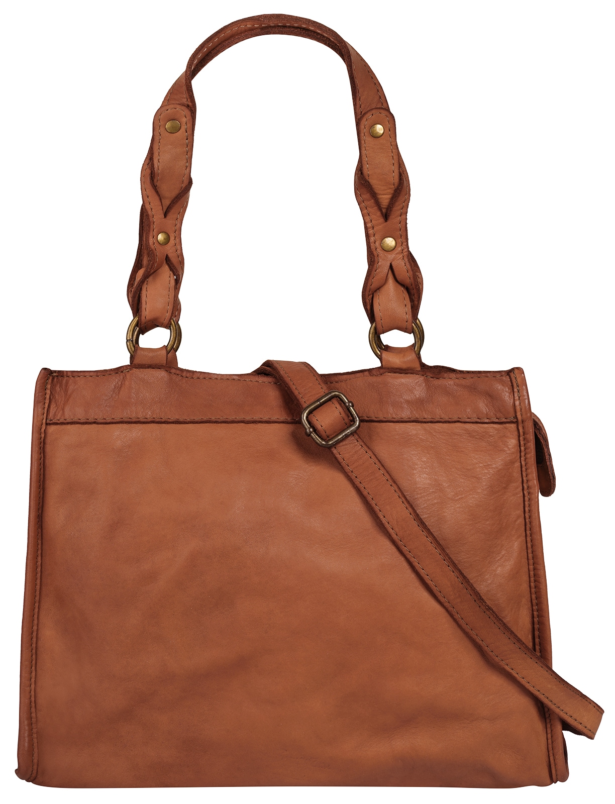 Shopper SAMANTHA LOOK, Damen, Gr. B/H/T: 37cm x 27cm x 10cm onesize, braun (cognac), Leder, vintage, Taschen Shopper, echt Leder, Made in Italy
