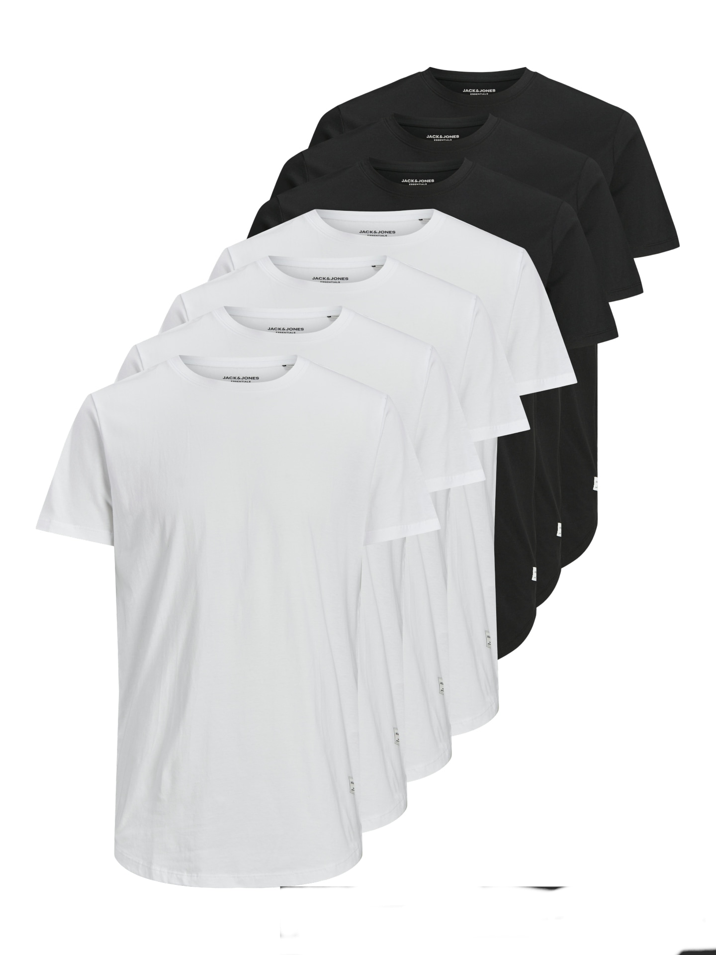 Rundhalsshirt JACK & JONES "JJENOA TEE SS CREW NECK 7PK MP NOOS", Herren, Gr. L, schwarz-weiß (schwarz, weiß), Single Jersey, Obermaterial: 100% Baumwolle, unifarben, normal normal, Rundhals, Shirts Rundhalsshirt