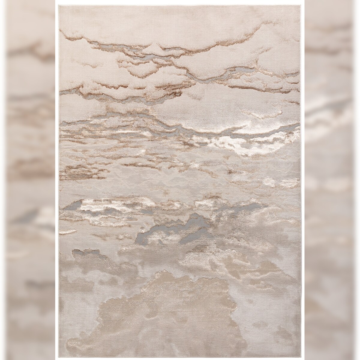 Teppich Velours-Metallic Marmoroptik | 200x290cm | Bronze, Gold, Champagner | Hochglanz | Wohnzimmer | COMO-Lenno Kollektion | Kadima Design Image