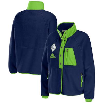 Damenbekleidung von Erin Andrews College Navy Seattle Seahawks Polar Fleece Raglan Full-Snap Jacke Image