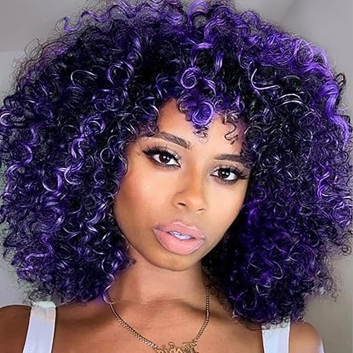 Afro-Lockenperücken für Frauen – verworrene Afro-Lockenperücke mit Pony, synthetische Cosplay-Perücken Image