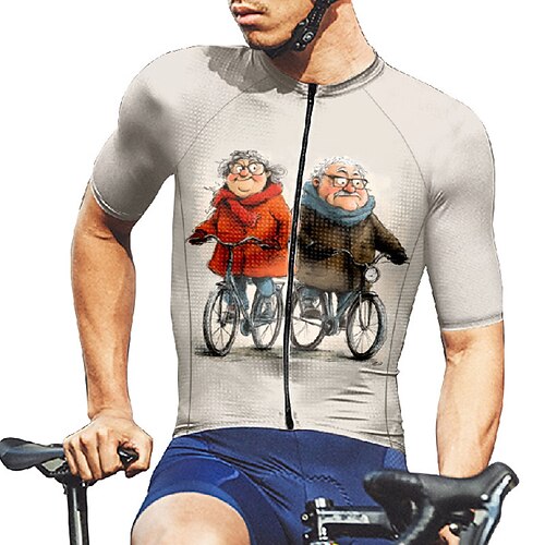 Herren Radtrikot Grafik Kurzarm Fahhrad T-Shirt Trikot mit 3 Gesäßtaschen Mountainbike MTB Schnelltrocknend Anatomisches Design Feuchtigkeitsableitend Atmungsaktiv Sport Sahne Grau Bekleidung Image