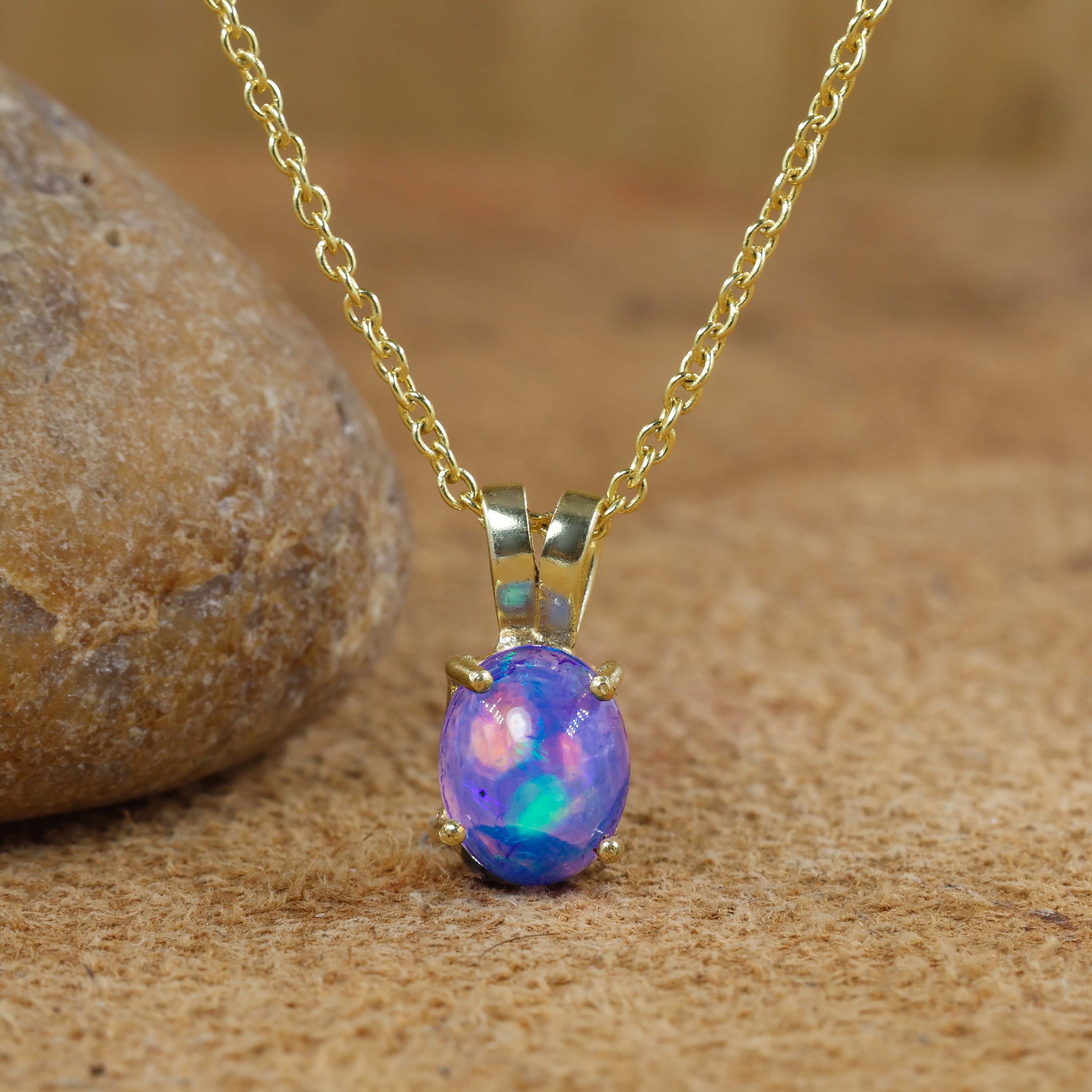 Collana con ciondolo in opale di fuoco etiope color lavanda naturale per donna, gioielli vintage in opale di fuoco, collana con ciondolo in opale di f