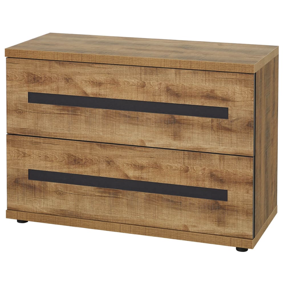 Commode 2 tiroirs effet bois et béton anthracite