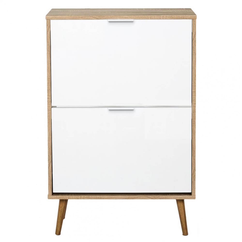 Meuble à chaussures 2 portes blanc et effet bois