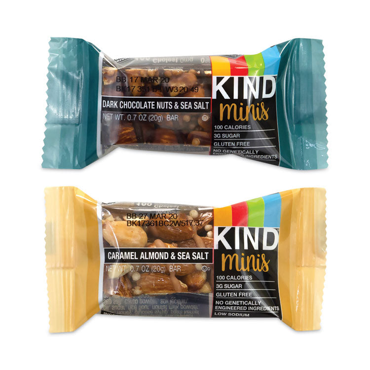 KIND Minis, Dark Chocolate Nuts Sea Salt/Caramel Almond Nuts Sea Salt, 0.7 oz Bar, 32 Bars/Carton, Ships in 1-3 Business Days (GRR22000799) Each Meals