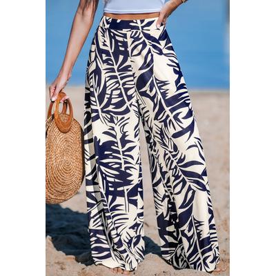 Blue Tropical Floral Wide Leg Pants