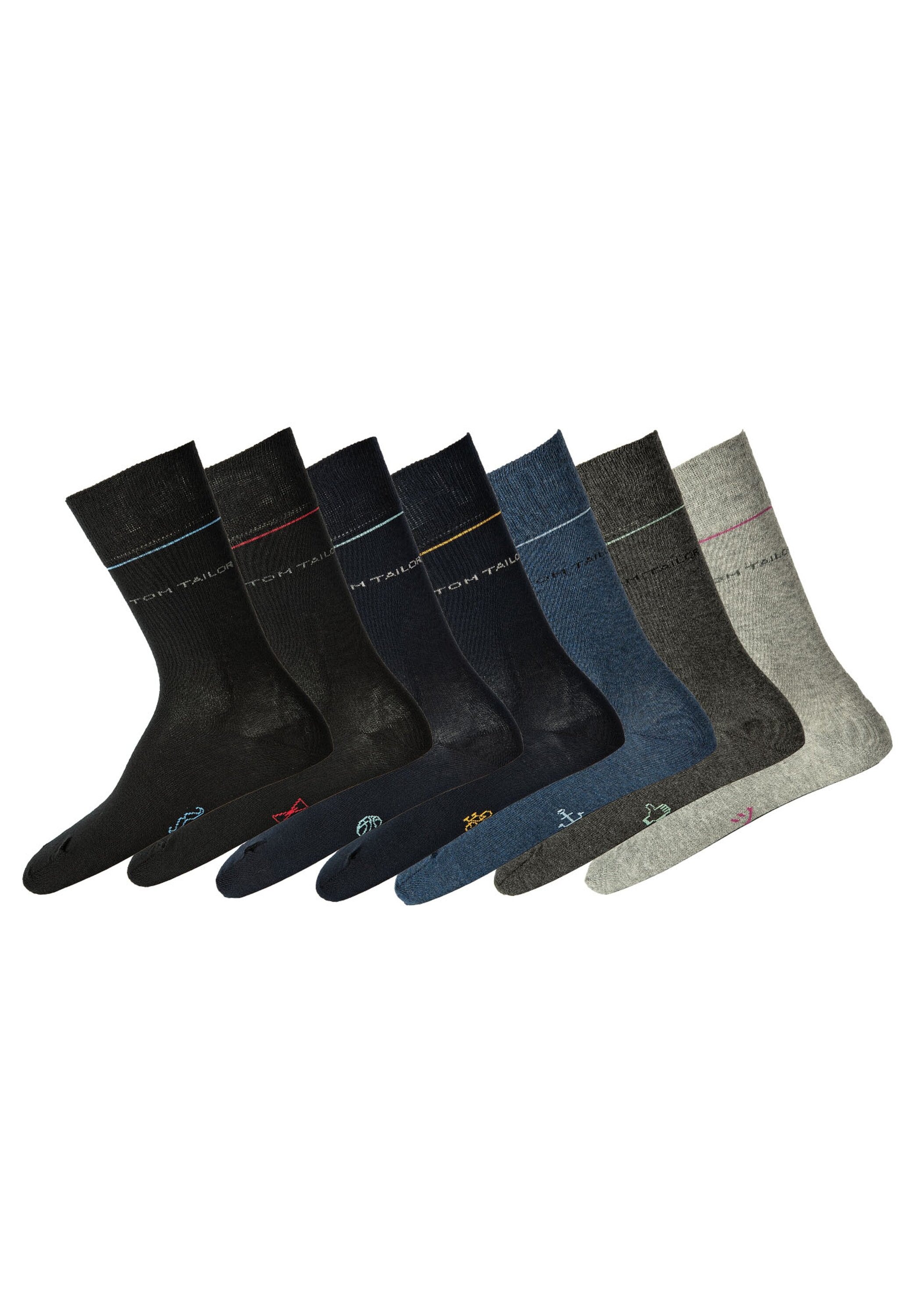 Kurzsocken TOM TAILOR "Socken 7er Pack", Herren, Gr. 43-46, bunt (schwarz, grau, blau), Obermaterial: 77% Baumwolle CO. 20% Polyamid PA. 3% Elasthan EL., Socken