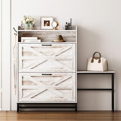 Rustic Shoe Cabinet Storage Cabinet Shoe Rack With 2 Flip Drawers,2 Layers