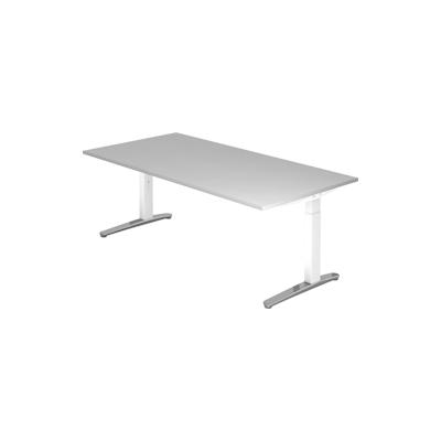 Hammerbacher Schreibtisch C-Fuß 200x100cm Grau/Weiß-Alu poliert Image