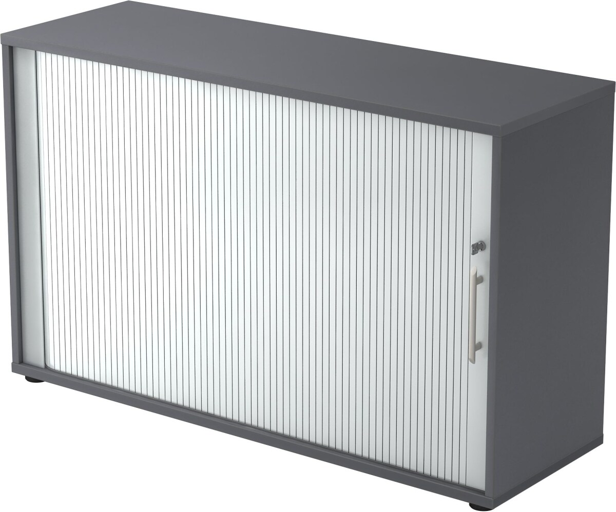 Hammerbacher Rolladenschrank 2 OH BxTxH 120x40x74,8cm Griff RE Graphit/Silber Image