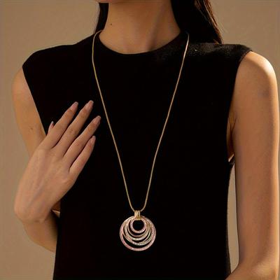 TEMU 1pc Creative New Bohemian Style Enamel Color Round Hollow Pendant Necklace Unisex Elegant Summer Casual Geometric Vacation Jewelry Image