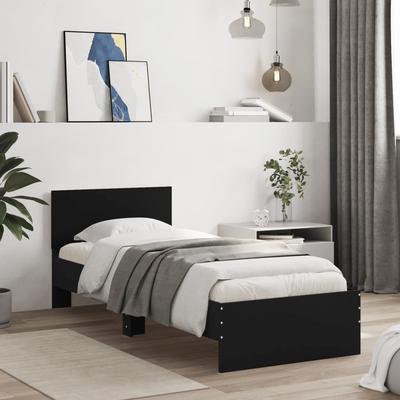 TEMU Bed Frame With Headboard Black 90x200 Cm Wooden Material