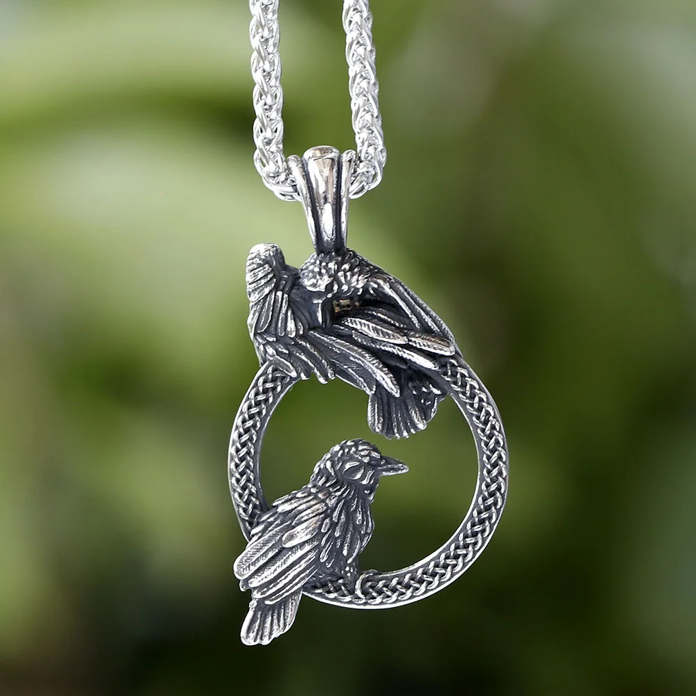 Nordische Wikinger Rabe Anhänger Halskette Mode Odin Huginn und Muninn Halsketten für Männer Frauen Edelstahl Charme Schmuck Geschenke Image